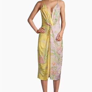 Delfi Collective Frankie Knotted Plunge Neck Floral Midi Dress| Size S